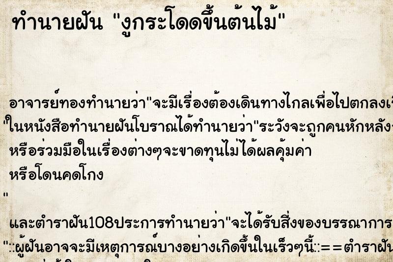 ทำนายฝันงูกระโดดขึ้นต้นไม้ ทำนายฝันทำนายฝันงูกระโดดขึ้นต้นไม้