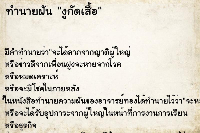 ทำนายฝัน งูกัดเสื้อแม่นๆ ฟรี ด้วยตำราหนังสือทำนายฝันโบราณ ทำนายฝันงูกัดเสื้อ