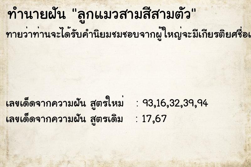 ทำนายฝันทำนายฝันลูกแมวสามสีสามตัว