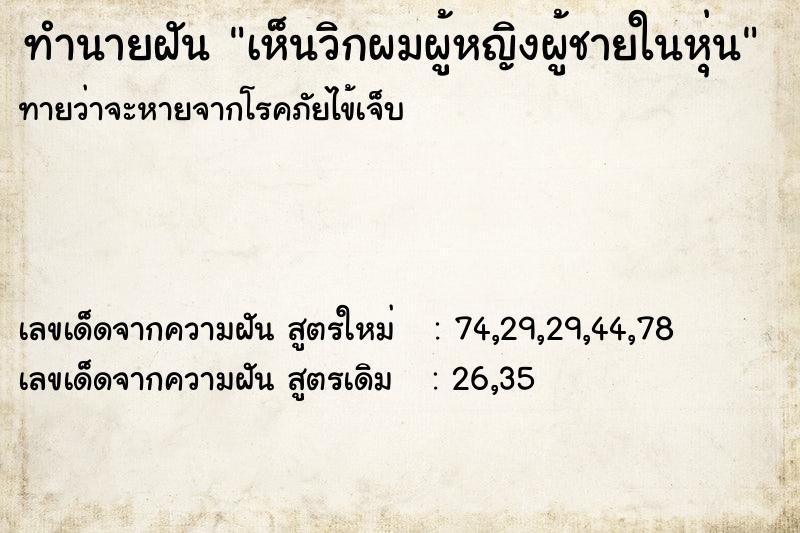 ทำนายฝันทำนายฝันเห็นวิกผมผู้หญิงผู้ชายในหุ่น