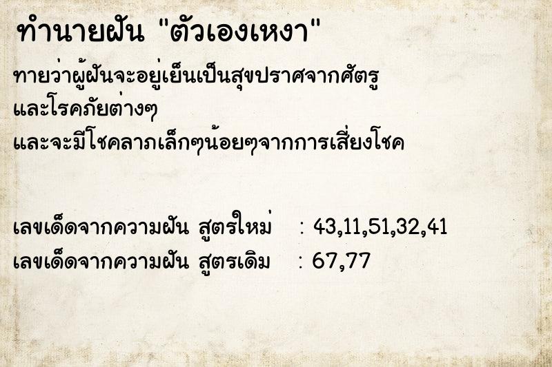 ทำนายฝันทำนายฝันตัวเองเหงา