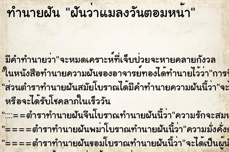 ทำนายฝัน ฝันว่าแมลงวันตอมหน้า ทำนายฝัน ฝันว่าแมลงวันตอมหน้า
