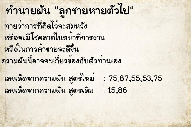 ทำนายฝันทำนายฝันลูกชายหายตัวไป