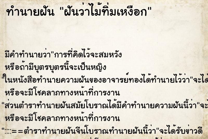 ทำนายฝันฝันว่าไม้ทิ่มเหงือก ทำนายฝันทำนายฝันฝันว่าไม้ทิ่มเหงือก