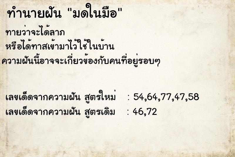 ทำนายฝันมดในมือ ทำนายฝันทำนายฝันมดในมือ