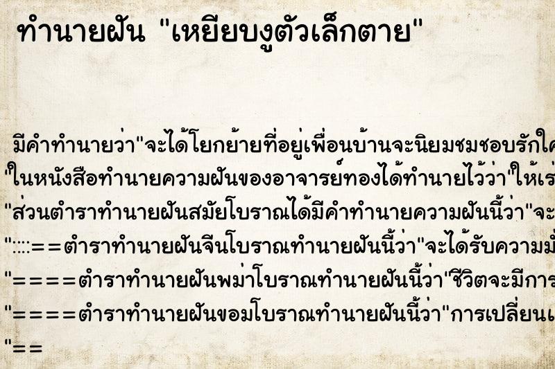 ทำนายฝันทำนายฝันเหยียบงูตัวเล็กตาย