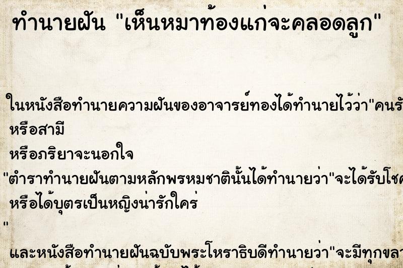 ทำนายฝัน เห็นหมาท้องแก่จะคลอดลูก