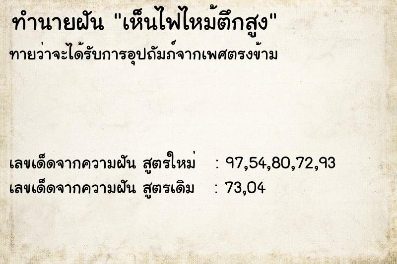 ทำนายฝันทำนายฝันเห็นไฟไหม้ตึกสูง