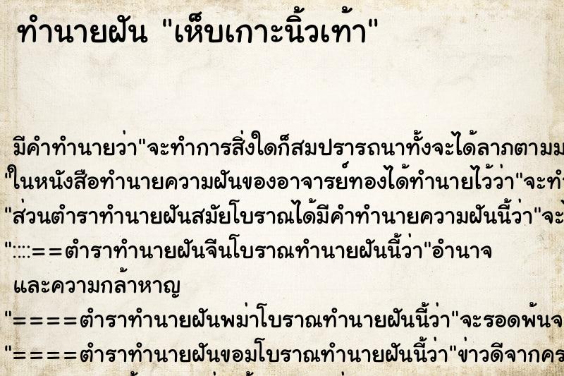 ทำนายฝัน เห็บเกาะนิ้วเท้า