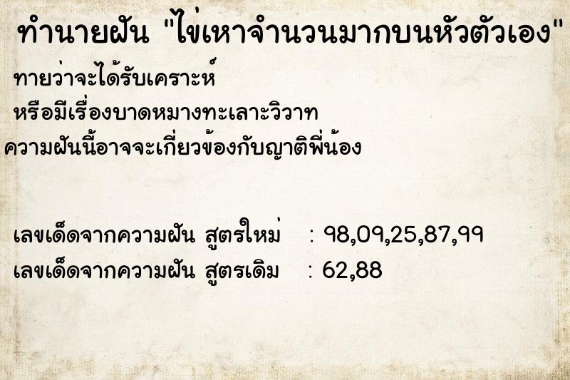 ทำนายฝันทำนายฝันไข่เหาจำนวนมากบนหัวตัวเอง
