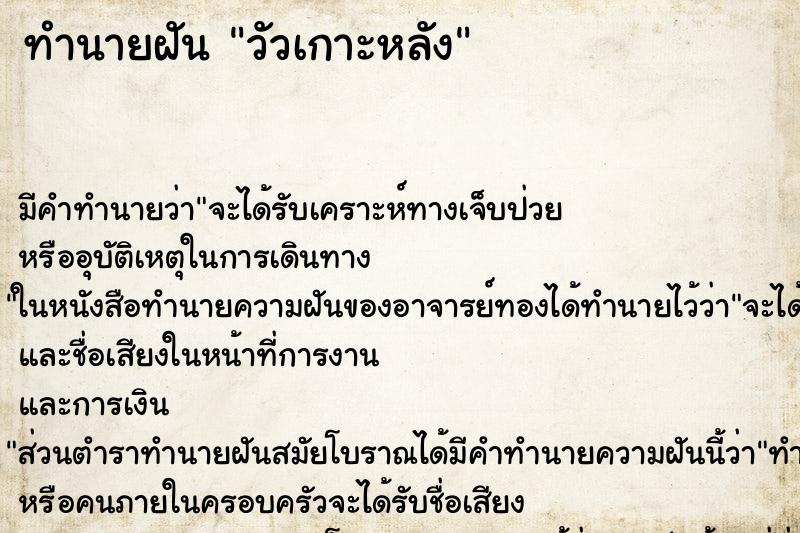 ทำนายฝัน วัวเกาะหลัง ทำนายฝัน วัวเกาะหลัง