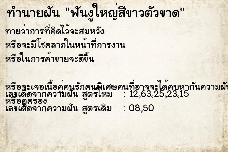 ทำนายฝันฟันงูใหญ่สีขาวตัวขาด ทำนายฝันทำนายฝันฟันงูใหญ่สีขาวตัวขาด