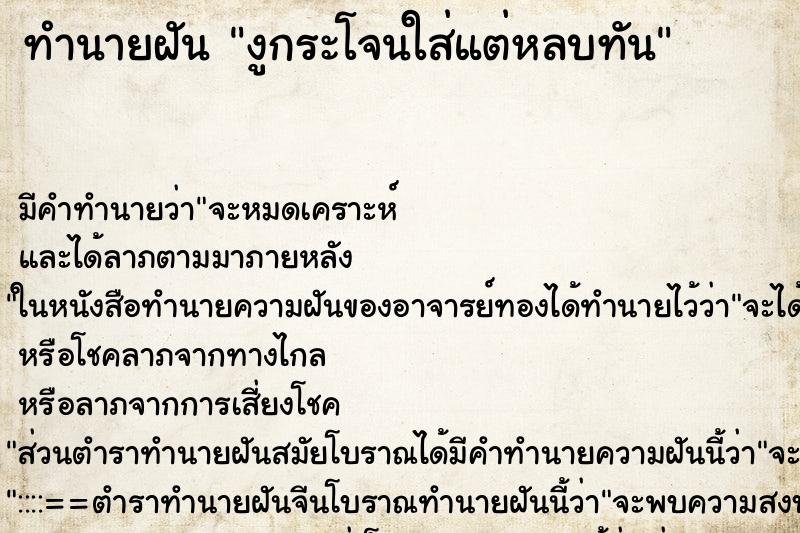 ทำนายฝัน งูกระโจนใส่แต่หลบทัน ทำนายฝัน งูกระโจนใส่แต่หลบทัน