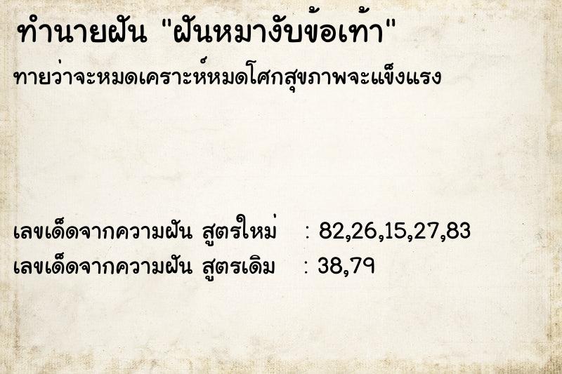 ทำนายฝันฝันหมางับข้อเท้า ทำนายฝันทำนายฝันฝันหมางับข้อเท้า