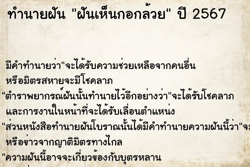 ทำนายฝัน ฝันเห็นกอกล้วย ทำนายฝัน ฝันเห็นกอกล้วย