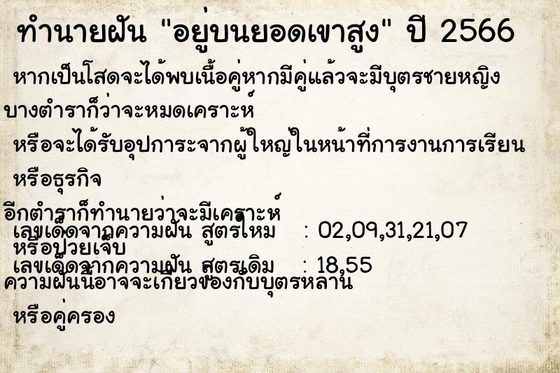 ทำนายฝัน อยู่บนยอดเขาสูง ทำนายฝัน อยู่บนยอดเขาสูง