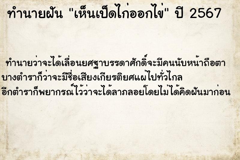 ทำนายฝันเห็นเป็ดไก่ออกไข่ ทำนายฝันทำนายฝันเห็นเป็ดไก่ออกไข่