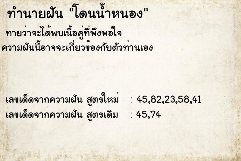ทำนายฝันโดนน้ำหนอง ทำนายฝันทำนายฝันโดนน้ำหนอง