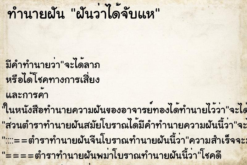 ทำนายฝัน ฝันว่าได้จับแห ทำนายฝัน ฝันว่าได้จับแห