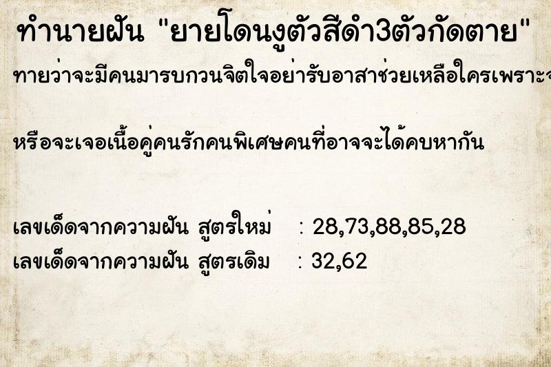 ทำนายฝันยายโดนงูตัวสีดำ3ตัวกัดตาย ทำนายฝันทำนายฝันยายโดนงูตัวสีดำ3ตัวกัดตาย