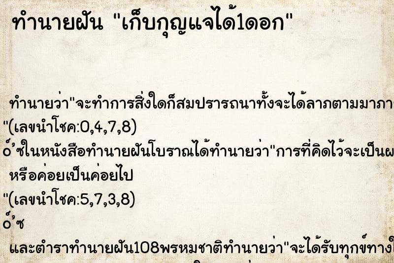 ทำนายฝันทำนายฝันเก็บกุญแจได้1ดอก