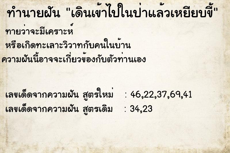 ทำนายฝันเดินเข้าไปในป่าแล้วเหยียบขี้ ทำนายฝันทำนายฝันเดินเข้าไปในป่าแล้วเหยียบขี้