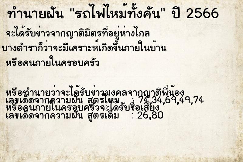 ทำนายฝันรถไฟไหม้ทั้งคัน ทำนายฝันทำนายฝันรถไฟไหม้ทั้งคัน