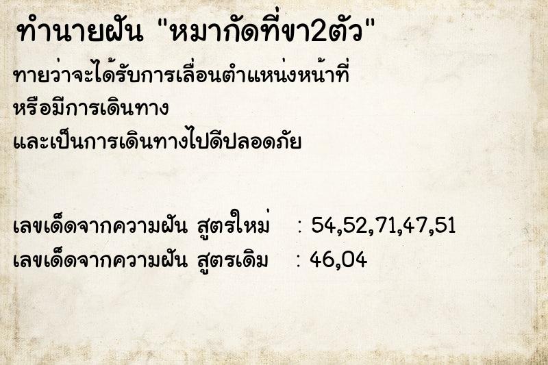 ทำนายฝันหมากัดที่ขา2ตัว ทำนายฝันทำนายฝันหมากัดที่ขา2ตัว