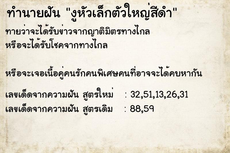 ทำนายฝันทำนายฝันงูหัวเล็กตัวใหญ่สีดำ