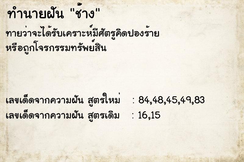 ทำนายฝันทำนายฝันช้่าง