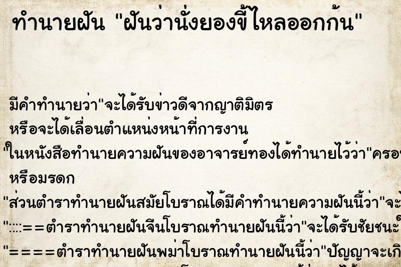 ทำนายฝันฝันว่านั่งยองขี้ไหลออกก้น ทำนายฝันทำนายฝันฝันว่านั่งยองขี้ไหลออกก้น