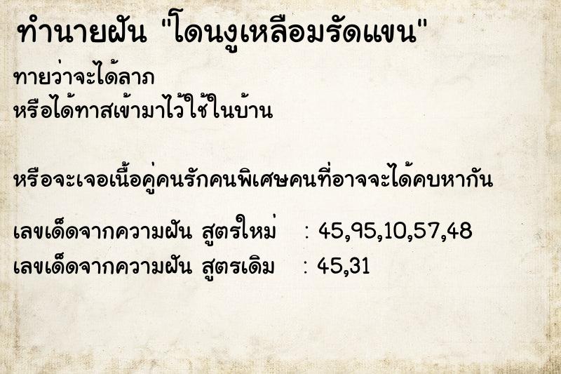 ทำนายฝัน โดนงูเหลือมรัดแขน ทำนายฝัน โดนงูเหลือมรัดแขน
