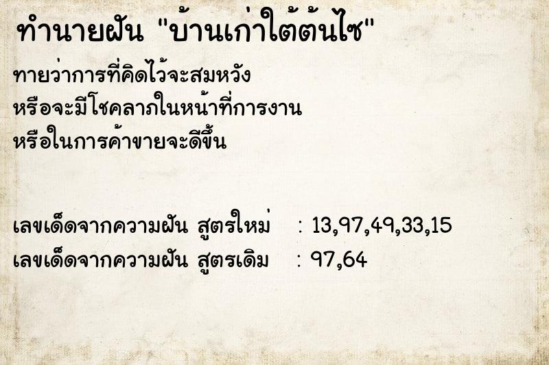 ทำนายฝันบ้านเก่าใต้ต้นไซ ทำนายฝันทำนายฝันบ้านเก่าใต้ต้นไซ