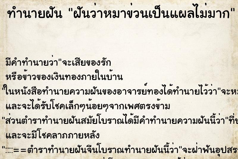 ทำนายฝัน ฝันว่าหมาข่วนเป็นแผลไม่มาก ทำนายฝัน ฝันว่าหมาข่วนเป็นแผลไม่มาก