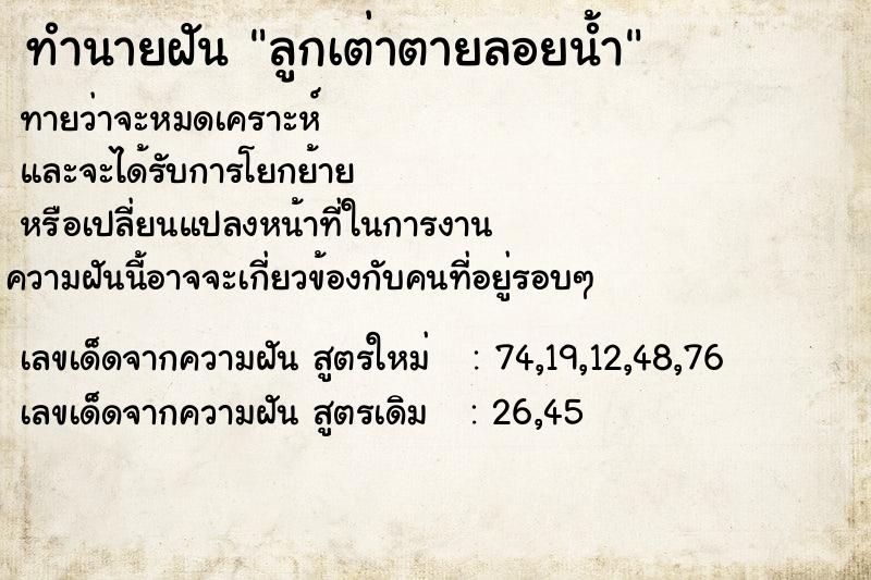 ทำนายฝันลูกเต่าตายลอยน้ำ ทำนายฝันทำนายฝันลูกเต่าตายลอยน้ำ