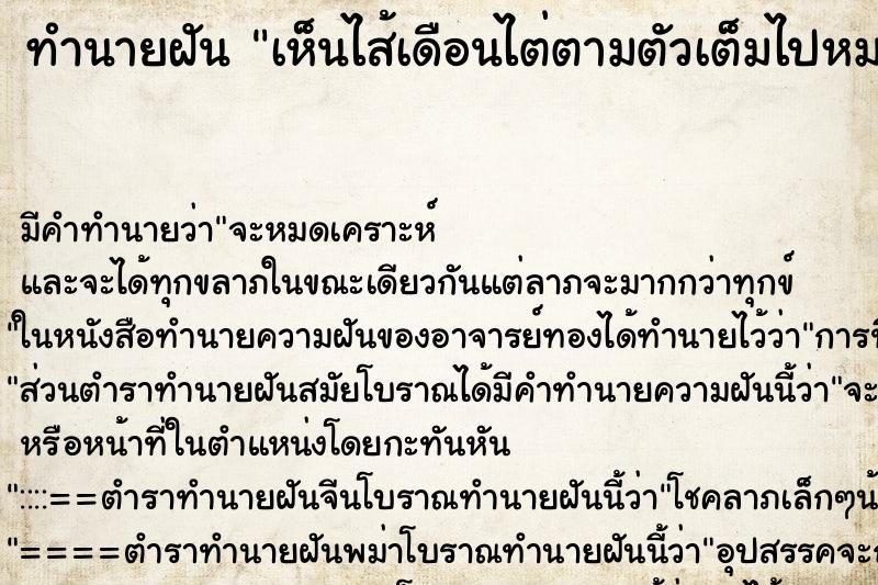 ทำนายฝันทำนายฝันเห็นไส้เดือนไต่ตามตัวเต็มไปหมด