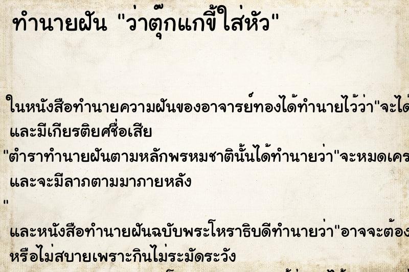 ทำนายฝัน ว่าตุ๊กแกขี้ใส่หัว ทำนายฝัน ว่าตุ๊กแกขี้ใส่หัว