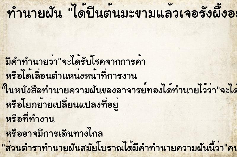 ทำนายฝันทำนายฝันได้ปีนต้นมะขามแล้วเจอรังผึ้งอยู่คู่กันกับรังมิ้ม