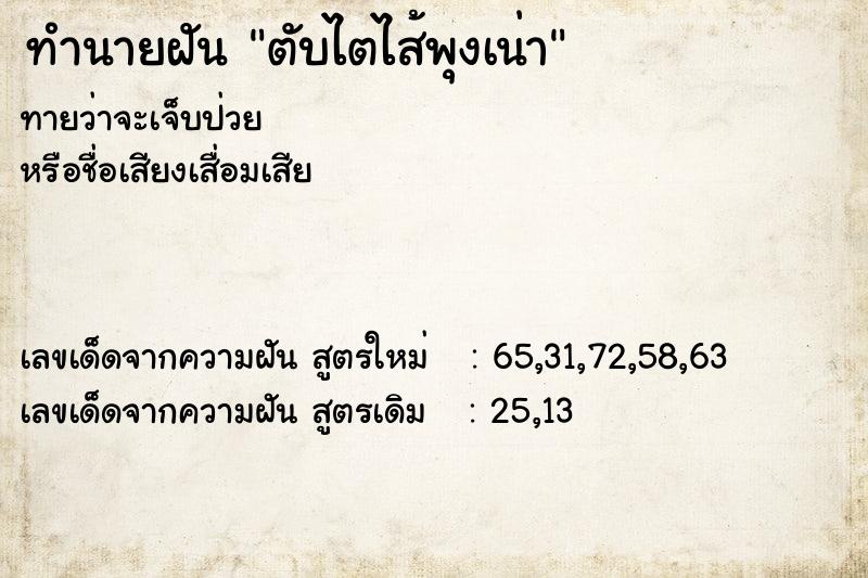 ทำนายฝันตับไตไส้พุงเน่า ทำนายฝันทำนายฝันตับไตไส้พุงเน่า