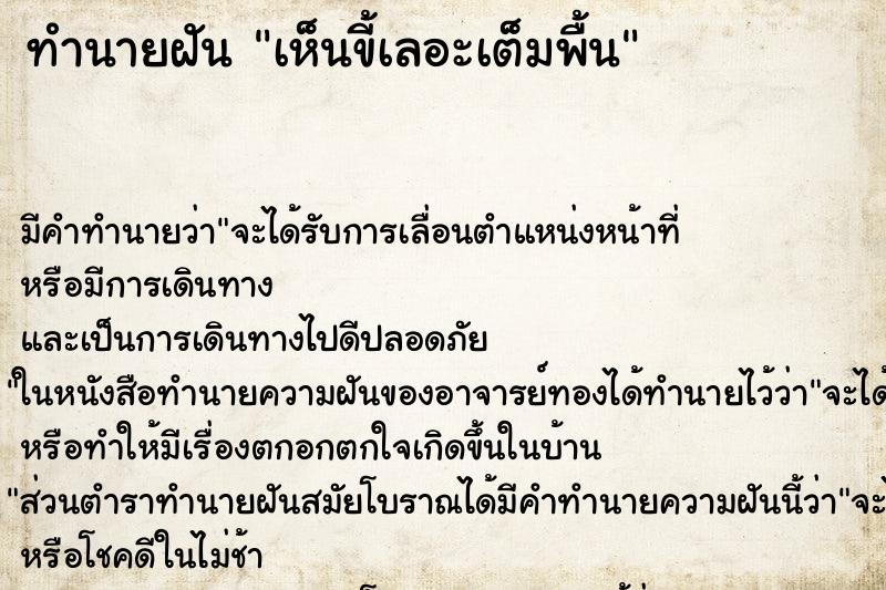 ทำนายฝัน เห็นขี้เลอะเต็มพื้น ทำนายฝัน เห็นขี้เลอะเต็มพื้น