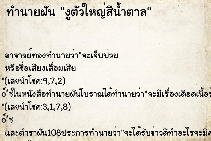 ทำนายฝัน งูตัวใหญ่สีน้ำตาล ทำนายฝัน งูตัวใหญ่สีน้ำตาล