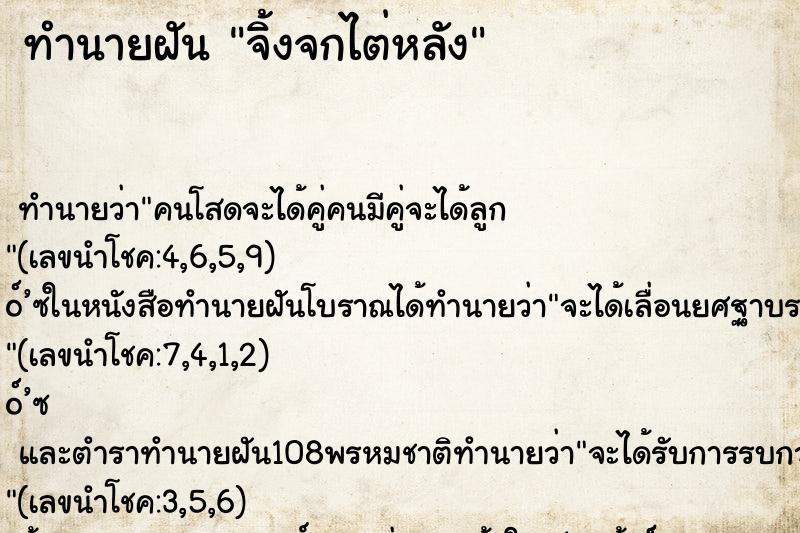 ทำนายฝันจิ้งจกไต่หลัง ทำนายฝันทำนายฝันจิ้งจกไต่หลัง
