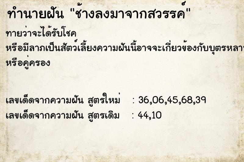 ทำนายฝันช้างลงมาจากสวรรค์ ทำนายฝันทำนายฝันช้างลงมาจากสวรรค์