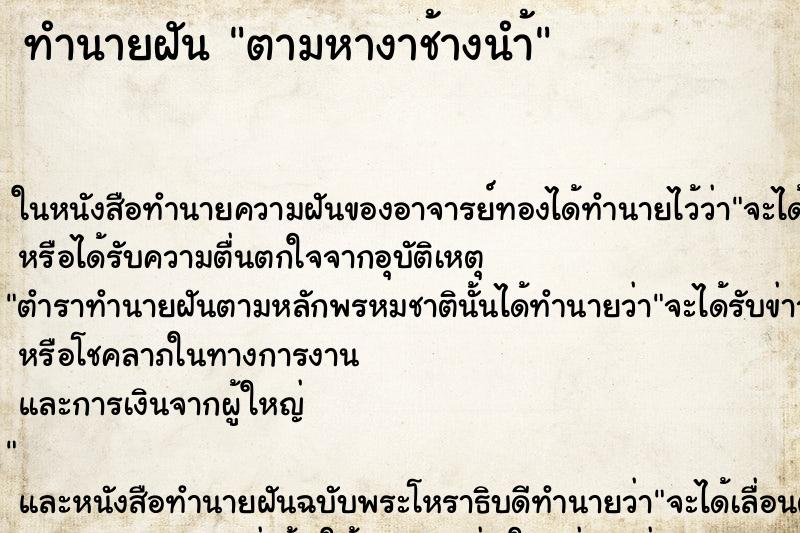 ทำนายฝันตามหางาช้างนำ้ ทำนายฝันทำนายฝันตามหางาช้างนำ้