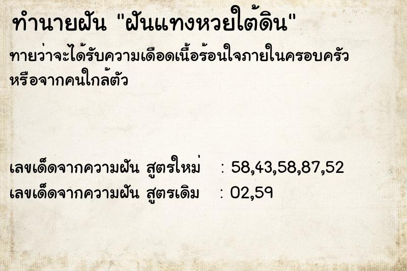 ทำนายฝัน ฝันแทงหวยใต้ดิน