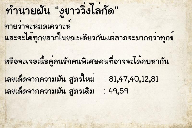 ทำนายฝันงูขาววิ่งไล่กัด ทำนายฝันทำนายฝันงูขาววิ่งไล่กัด