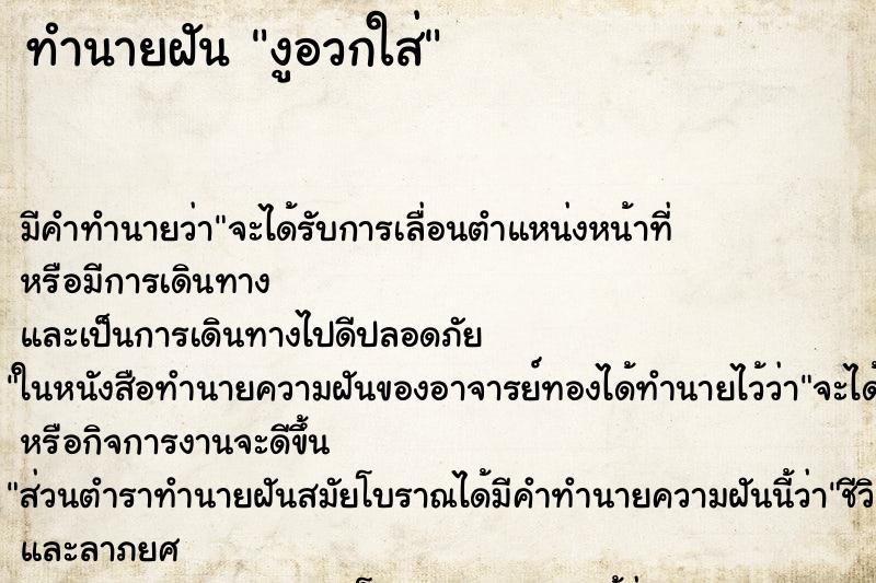 ทำนายฝัน งูอวกใส่ ทำนายฝัน งูอวกใส่