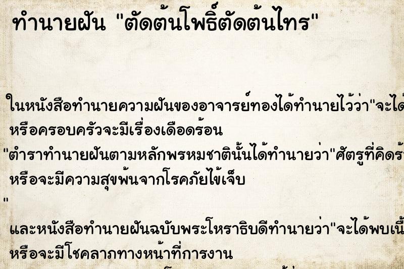 ทำนายฝันตัดต้นโพธิ์ตัดต้นไทร ทำนายฝันทำนายฝันตัดต้นโพธิ์ตัดต้นไทร