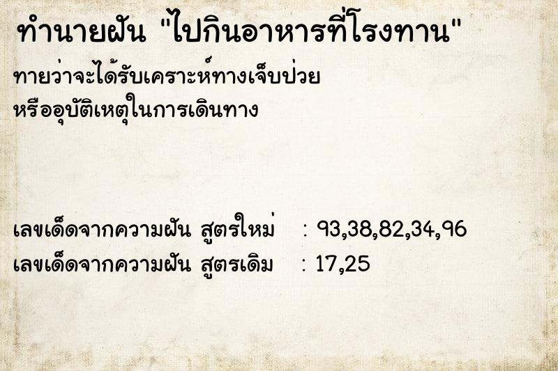 ทำนายฝันทำนายฝันไปกินอาหารที่โรงทาน