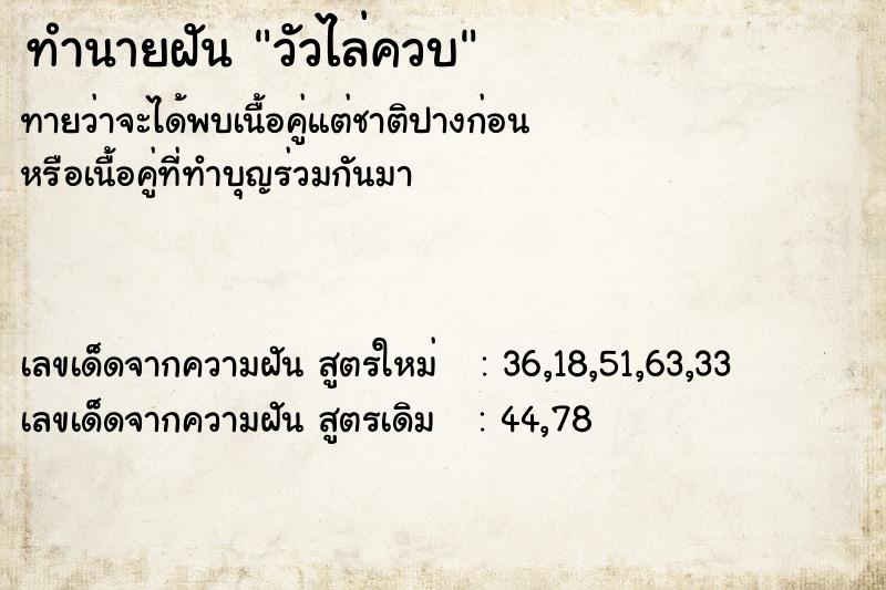 ทำนายฝันวัวไล่ควบ ทำนายฝันทำนายฝันวัวไล่ควบ